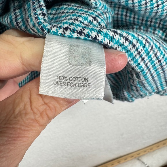 Le Tigre Flannel Shirt Mens L Blue Houndstooth Plaid Long Sleeve Lightweight - Picture 5 of 7